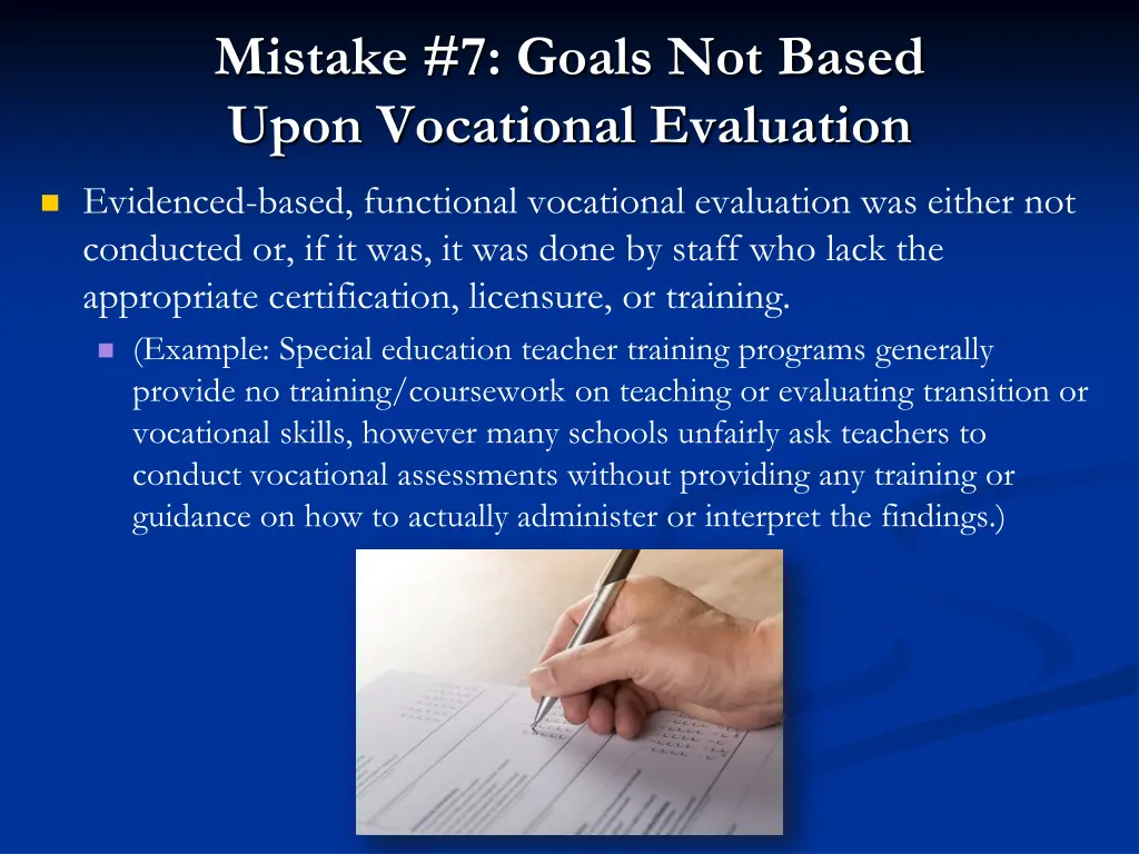 mistake 7 goals not based upon vocational