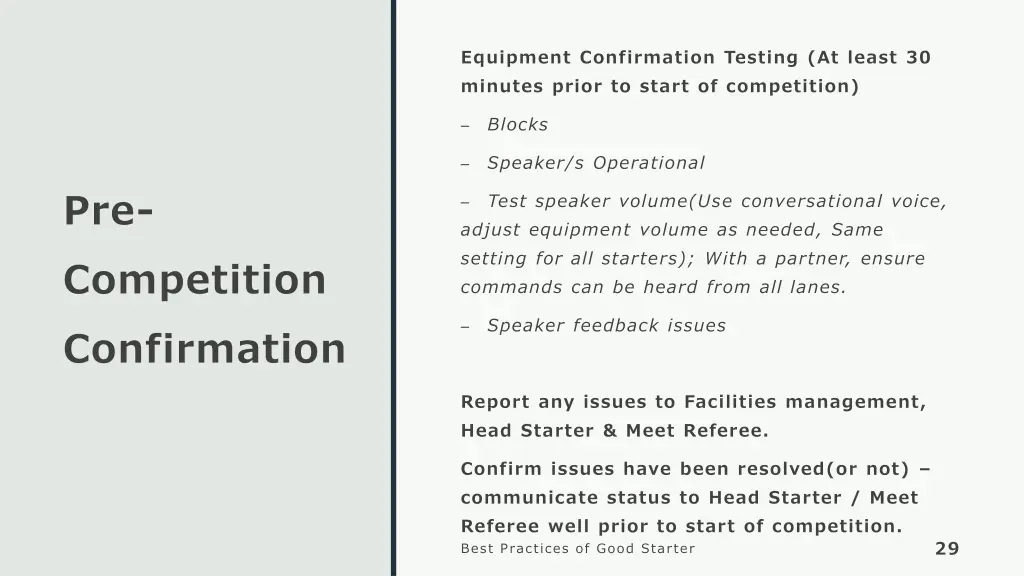 equipment confirmation testing at least