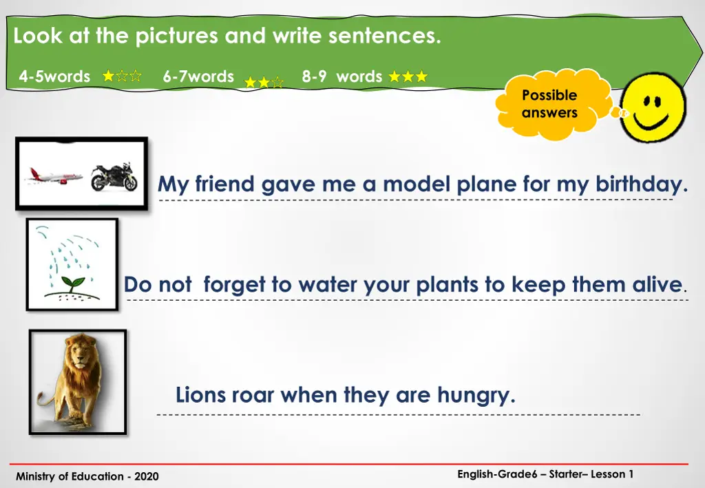 look at the pictures and write sentences