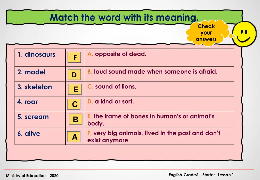 match the word with its meaning