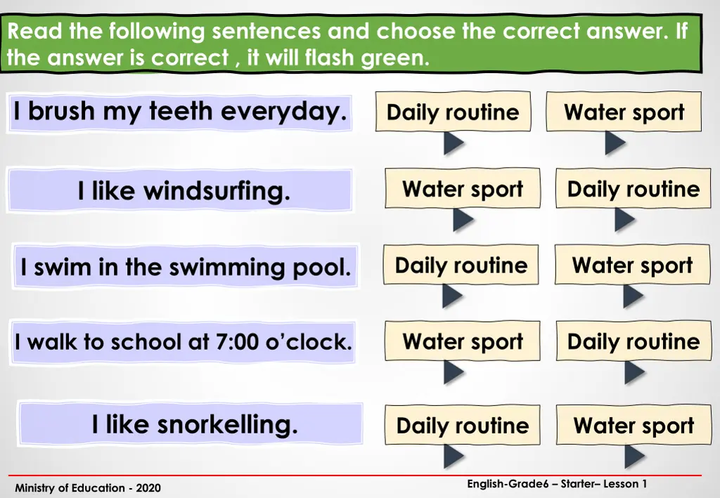 read the following sentences and choose