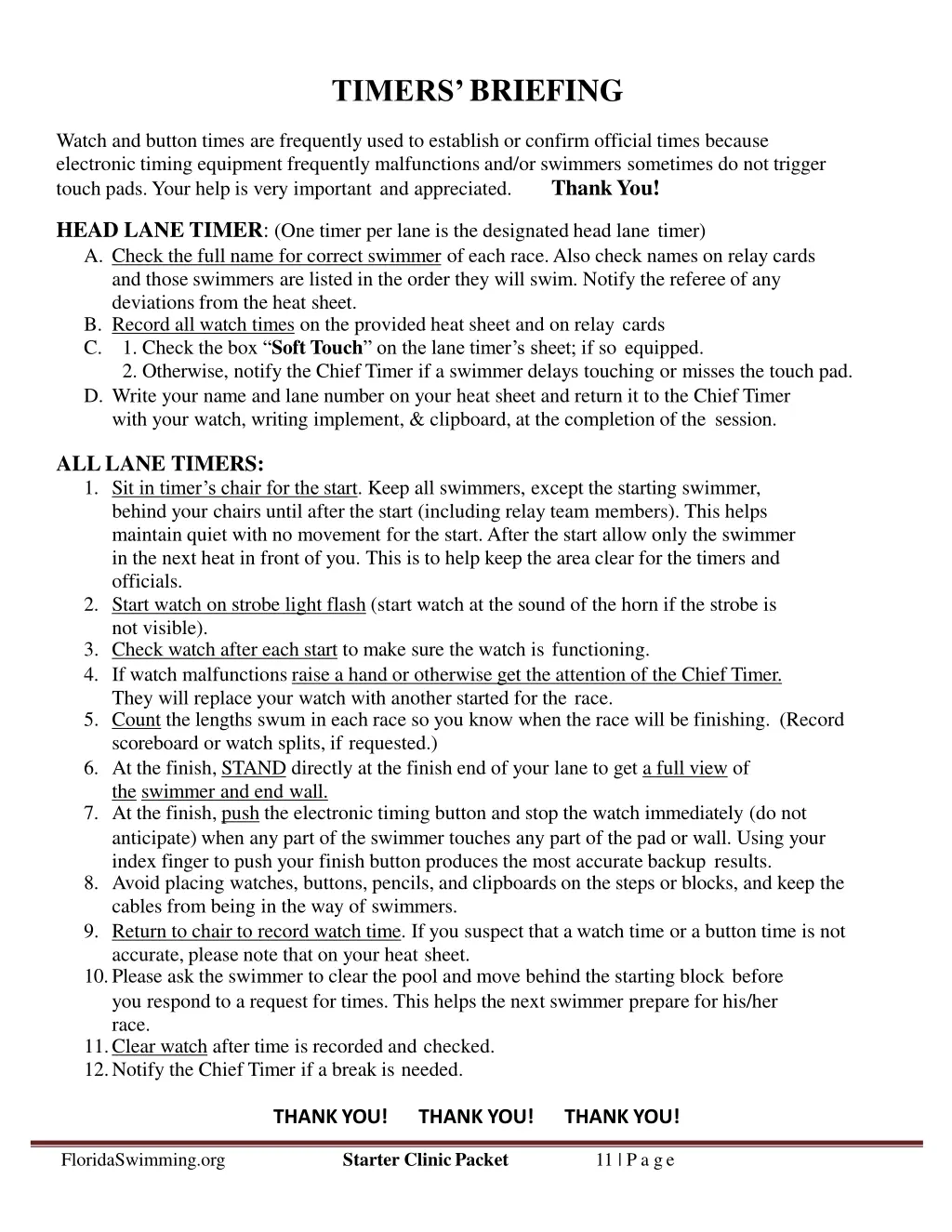 timers briefing