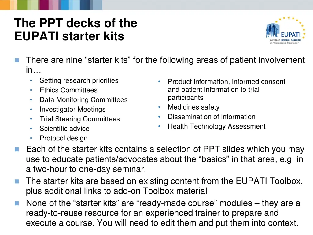 the ppt decks of the eupati starter kits