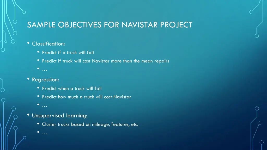 sample objectives for navistar project