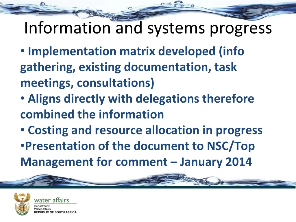 information and systems progress implementation