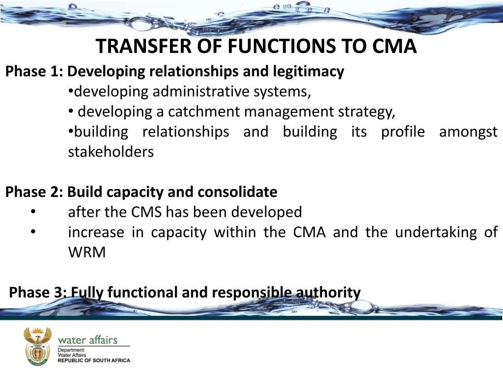 transfer of functions to cma phase 1 developing