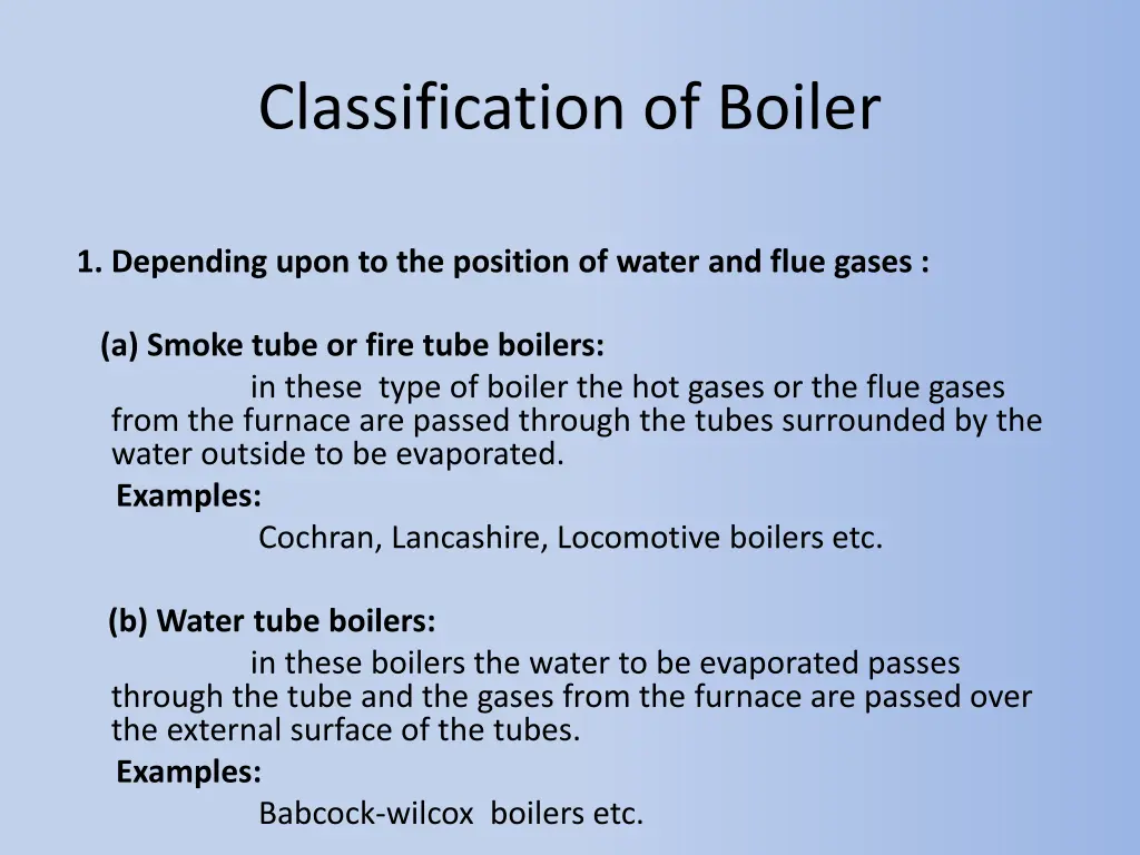 classification of boiler