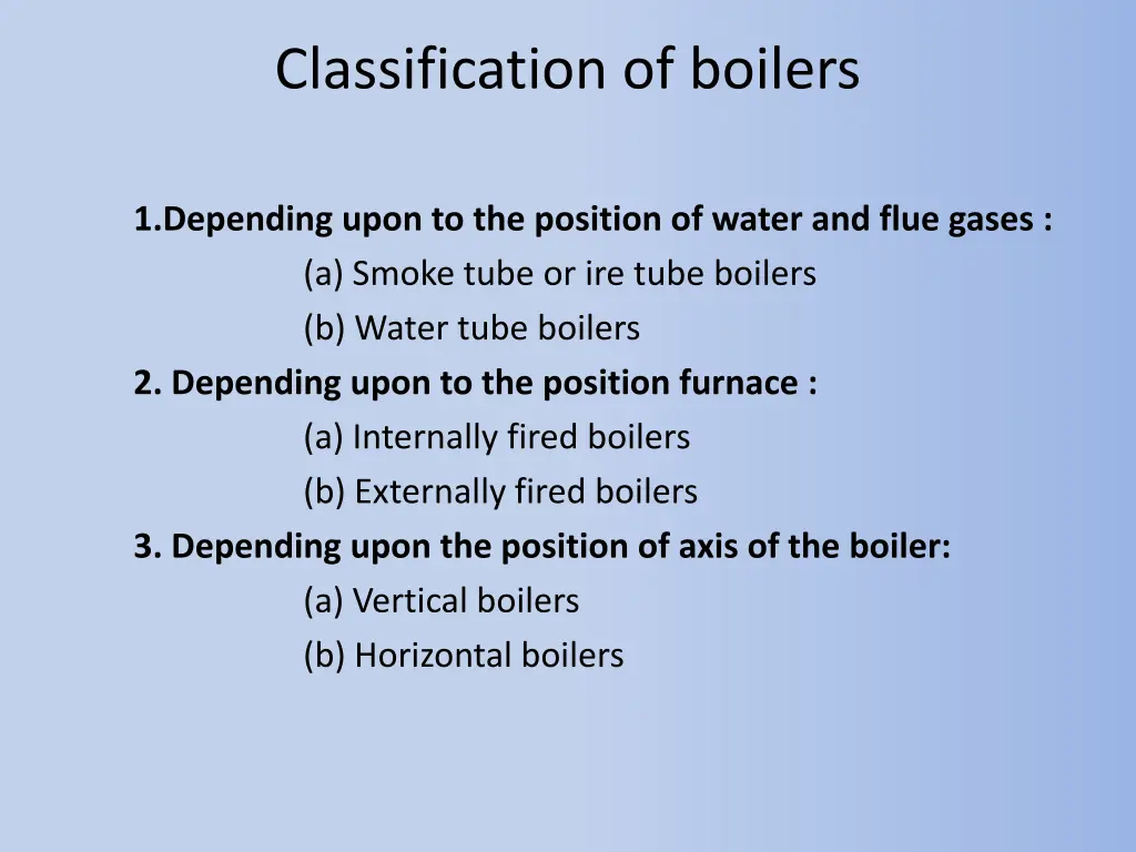 classification of boilers