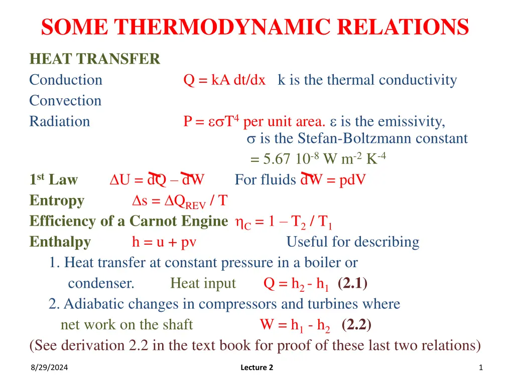 some thermodynamic relations