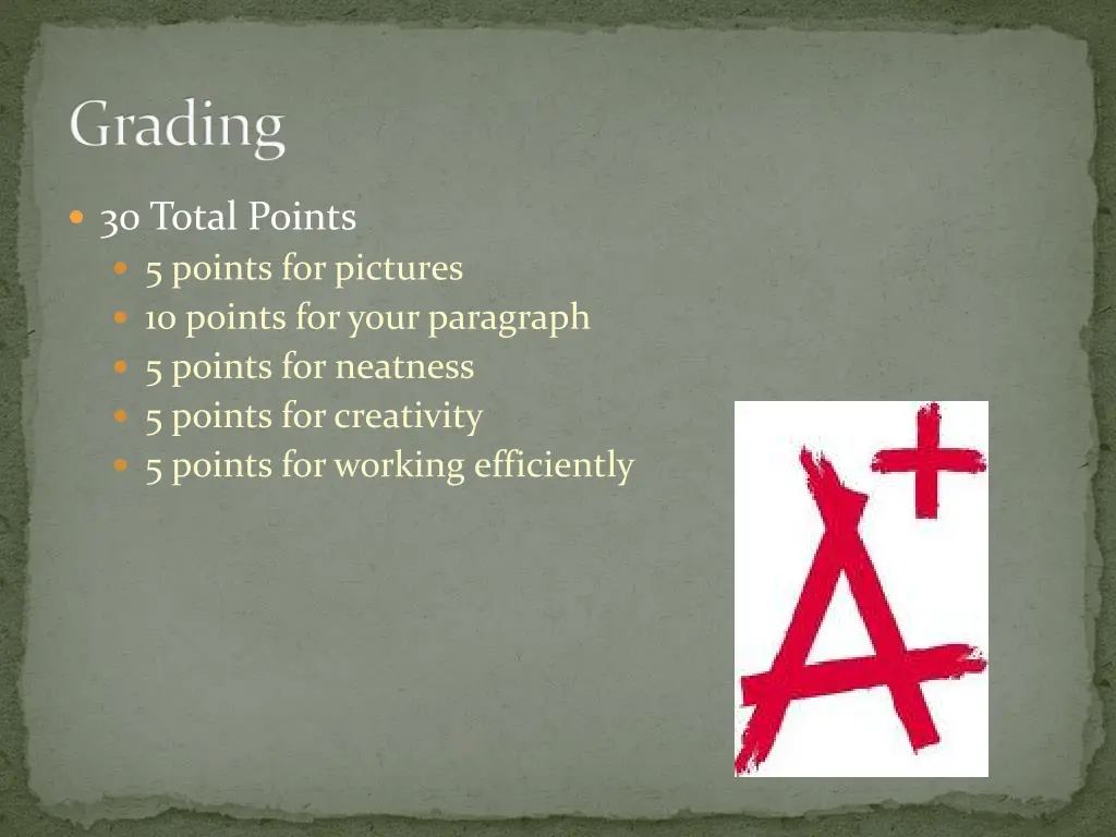 30 total points 5 points for pictures 10 points