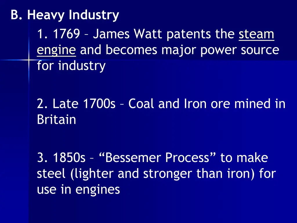 b heavy industry 1 1769 james watt patents