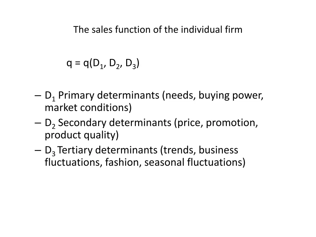 the sales function of the individual firm