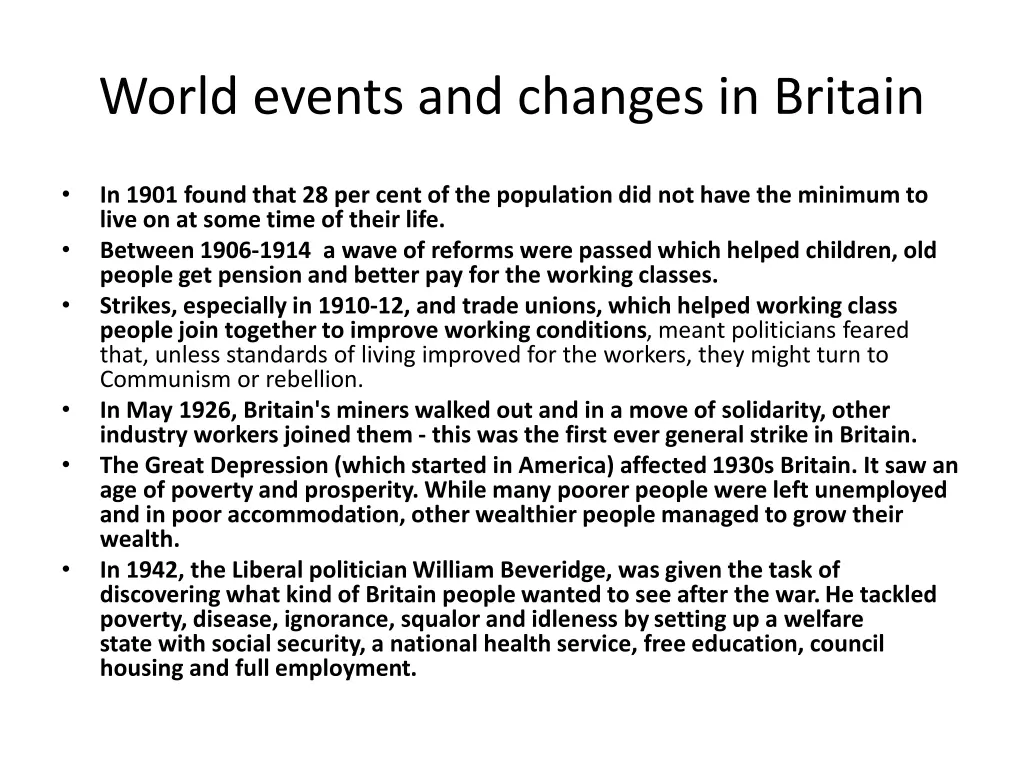 world events and changes in britain