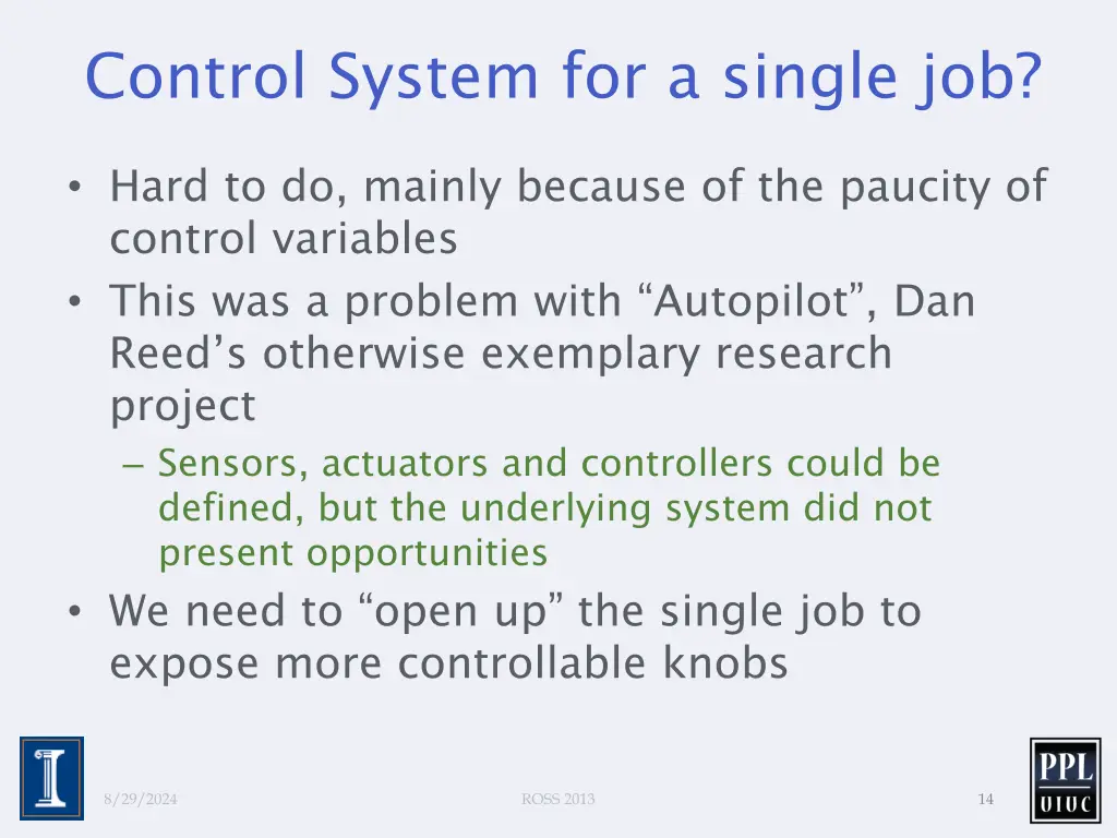 control system for a single job