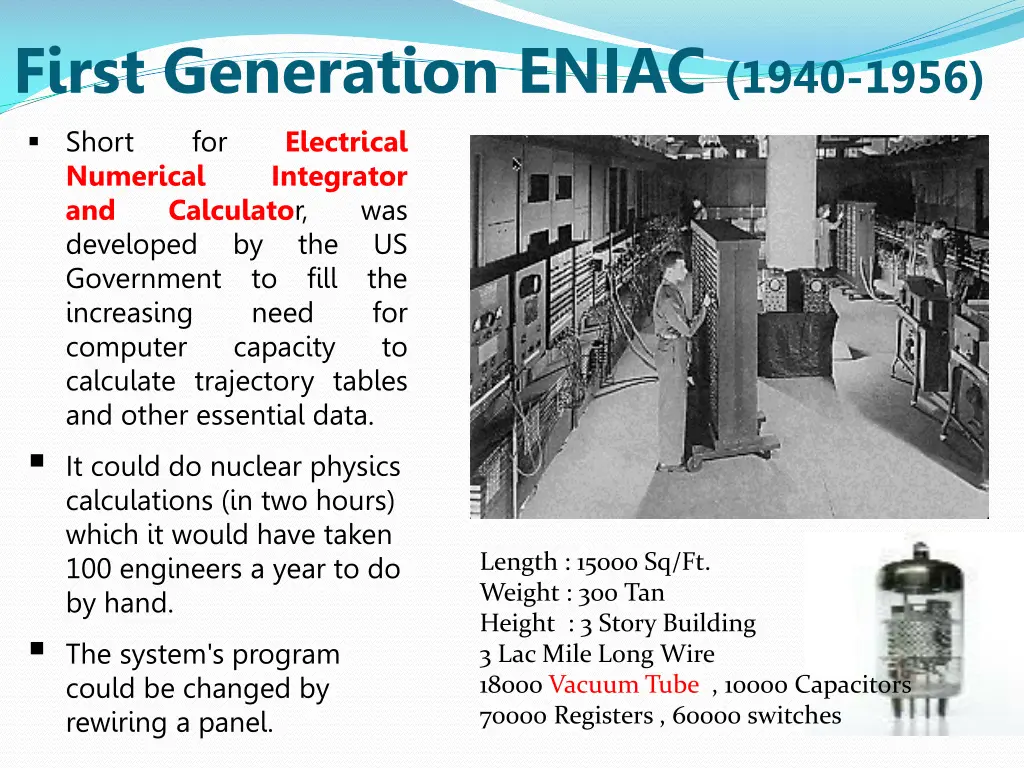 first generation eniac 1940 1956