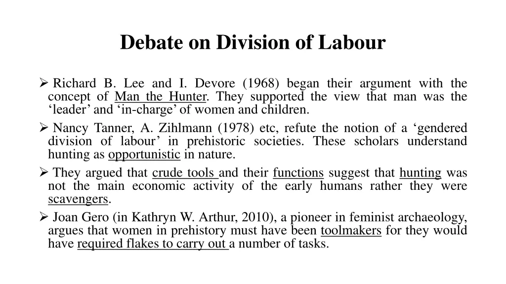 debate on division of labour