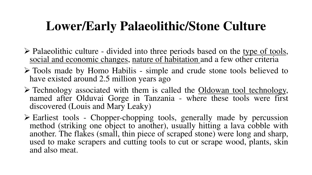 lower early palaeolithic stone culture