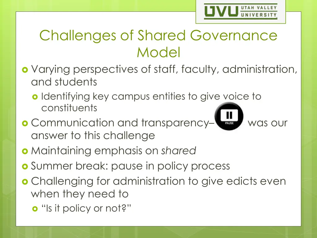 challenges of shared governance model varying