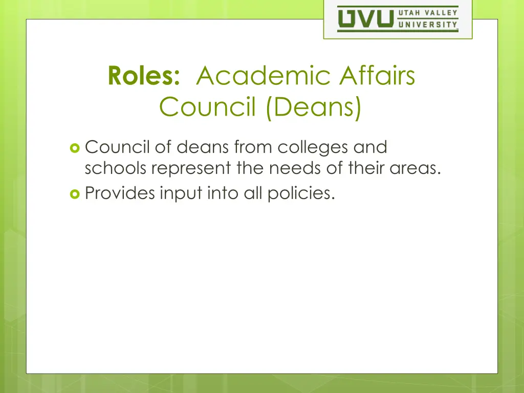 roles academic affairs council deans