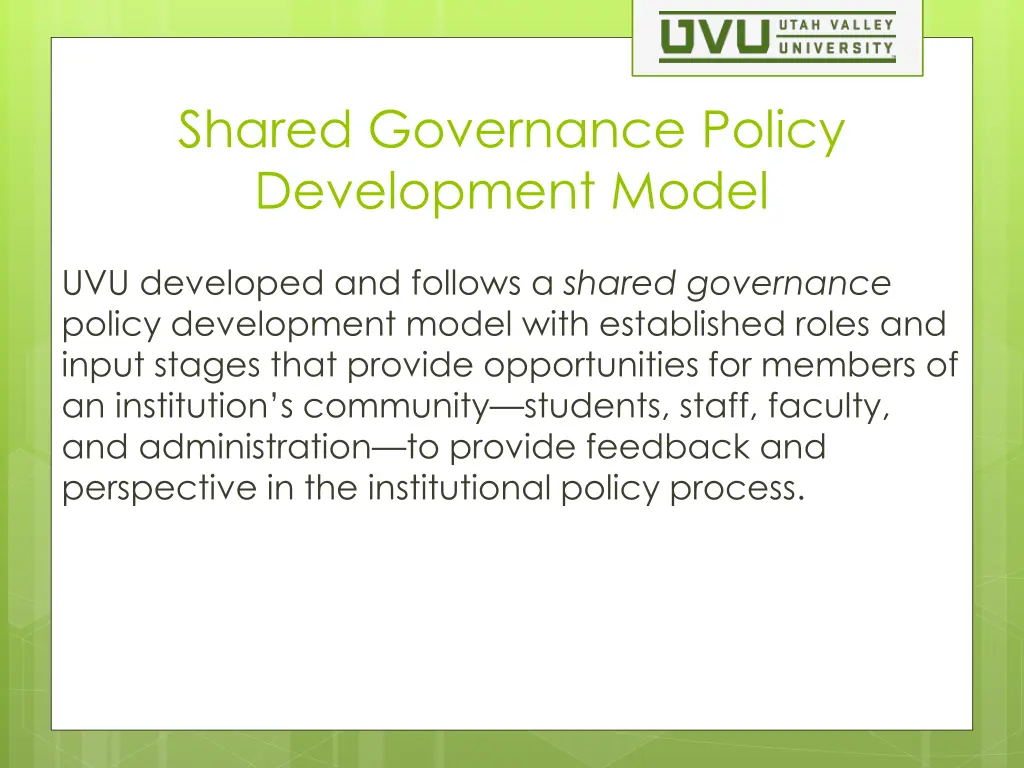 shared governance policy development model
