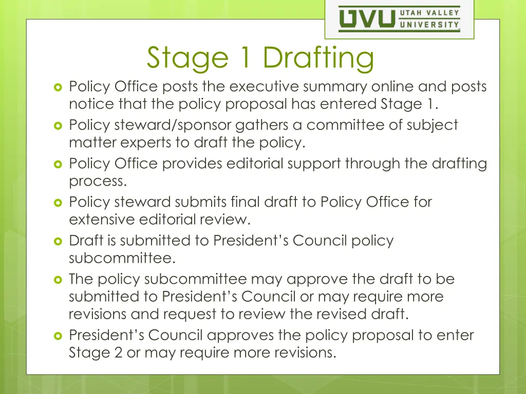 stage 1 drafting policy office posts