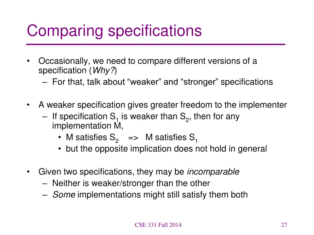 comparing specifications