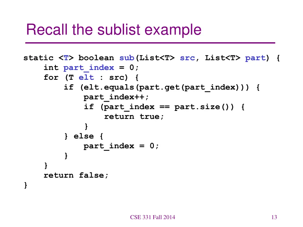 recall the sublist example