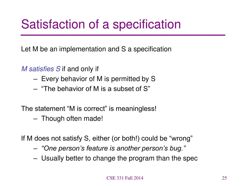 satisfaction of a specification