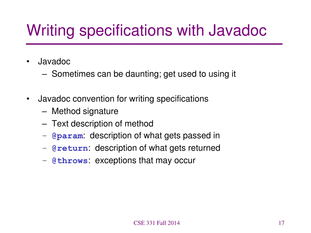 writing specifications with javadoc