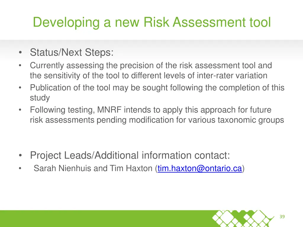 developing a new risk assessment tool 1