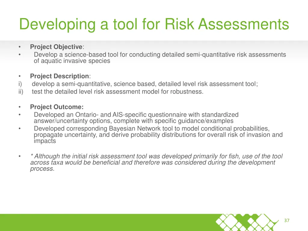developing a tool for risk assessments