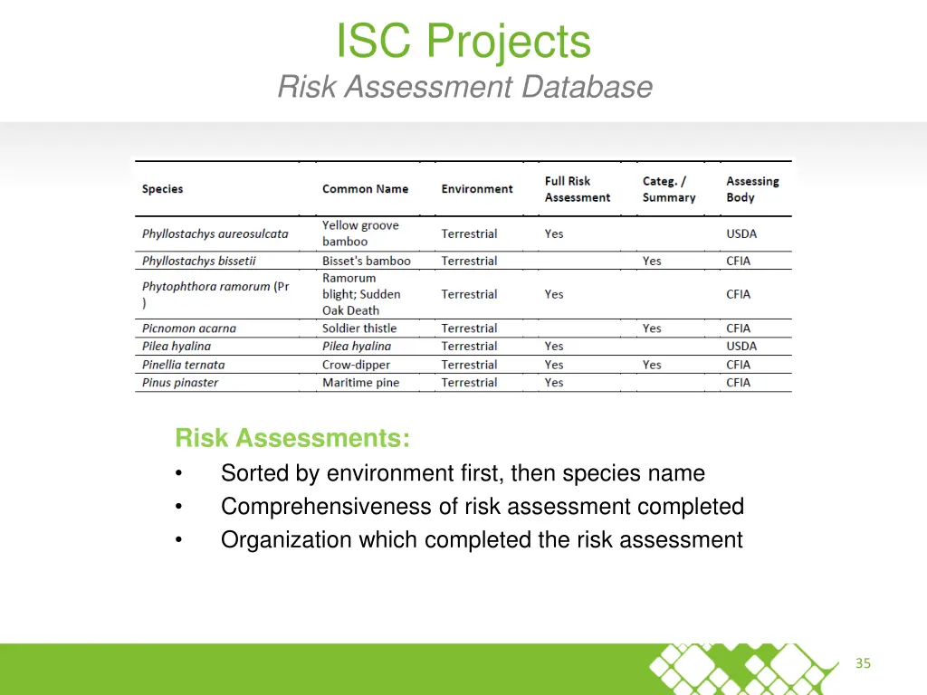isc projects risk assessment database 1