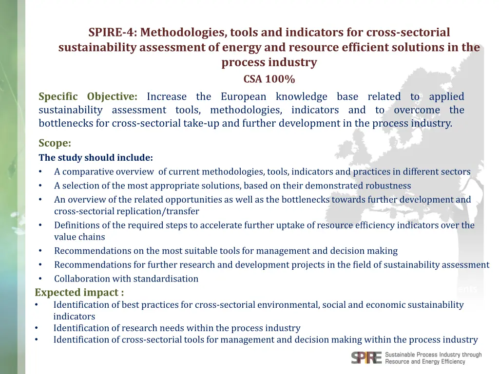 spire 4 methodologies tools and indicators