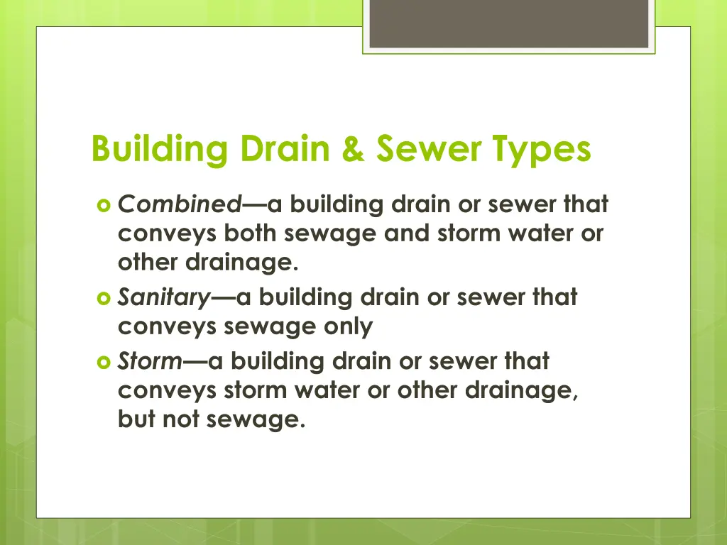 building drain sewer types