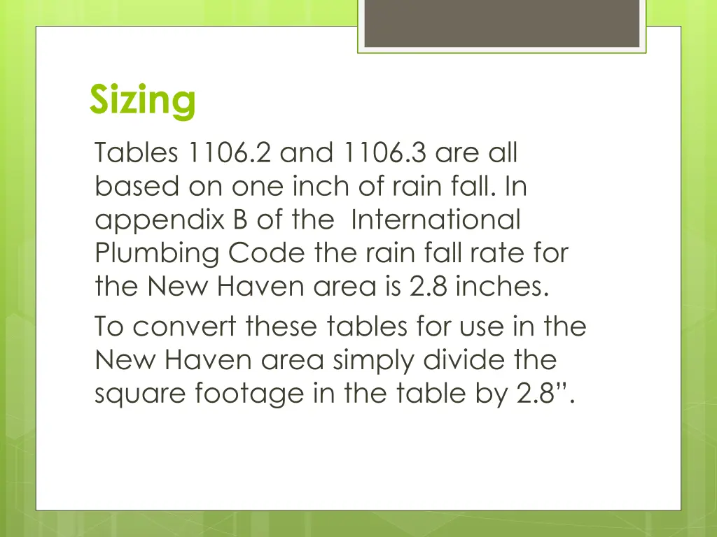sizing tables 1106 2 and 1106 3 are all based