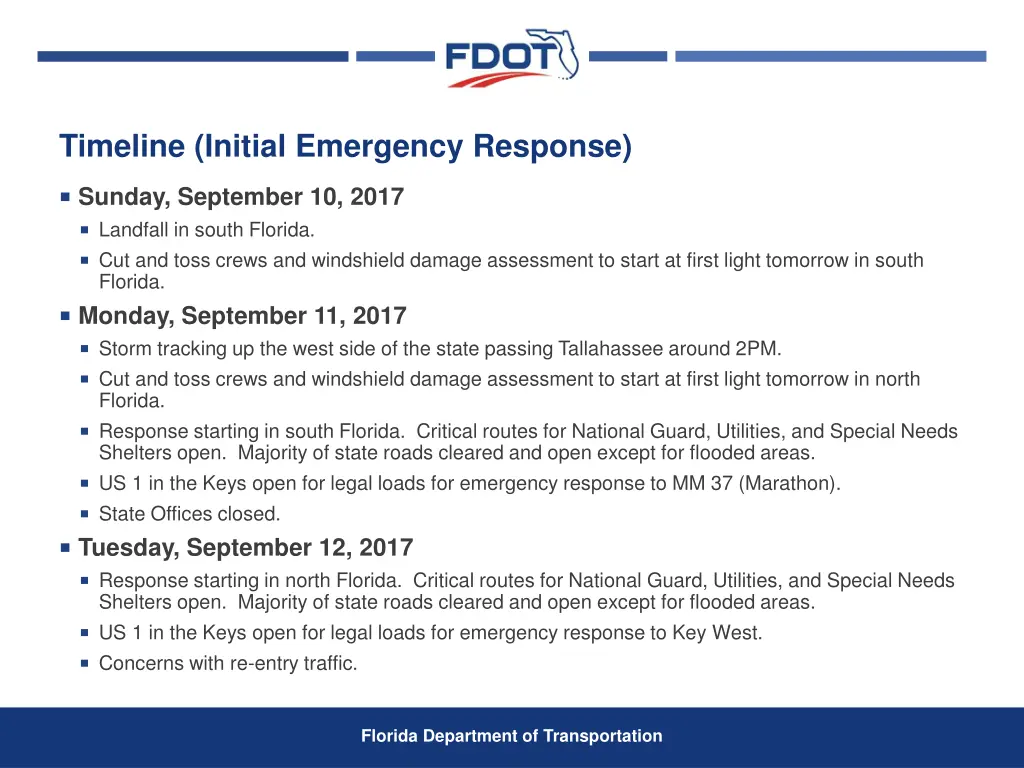 timeline initial emergency response