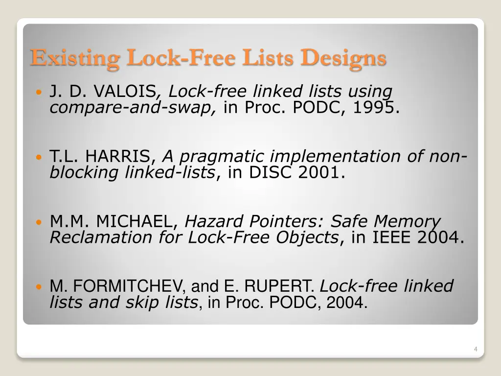 existing lock free lists designs