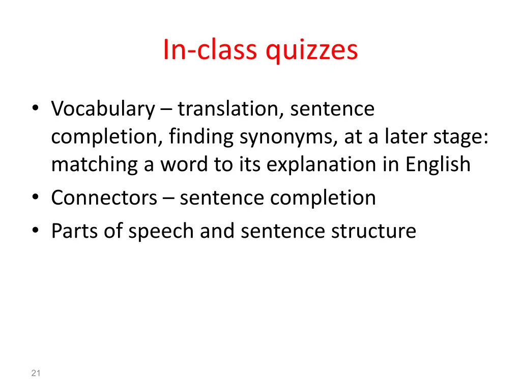 in class quizzes