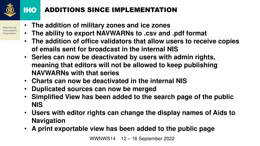 additions since implementation