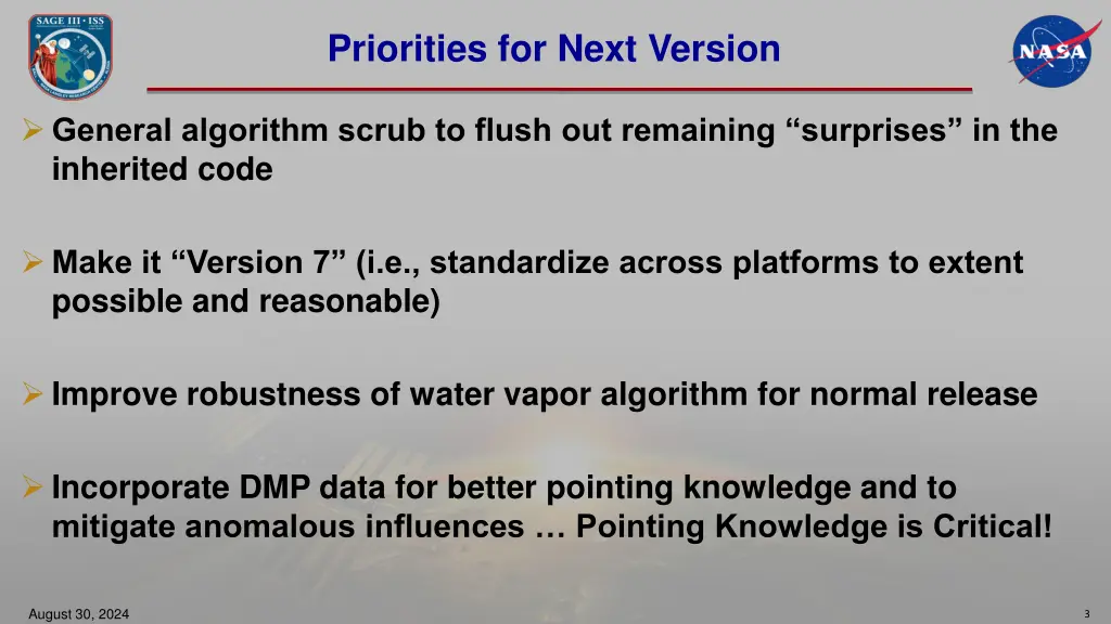 priorities for next version