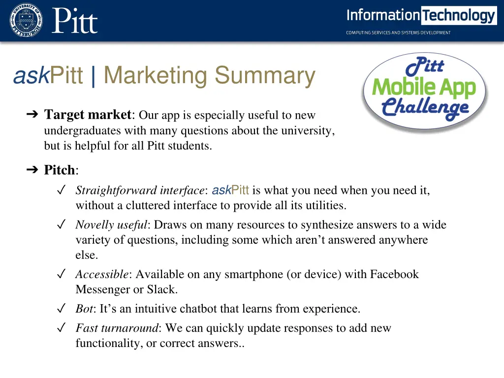 ask pitt marketing summary