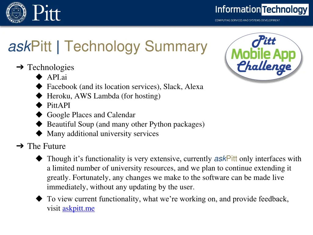 ask pitt technology summary