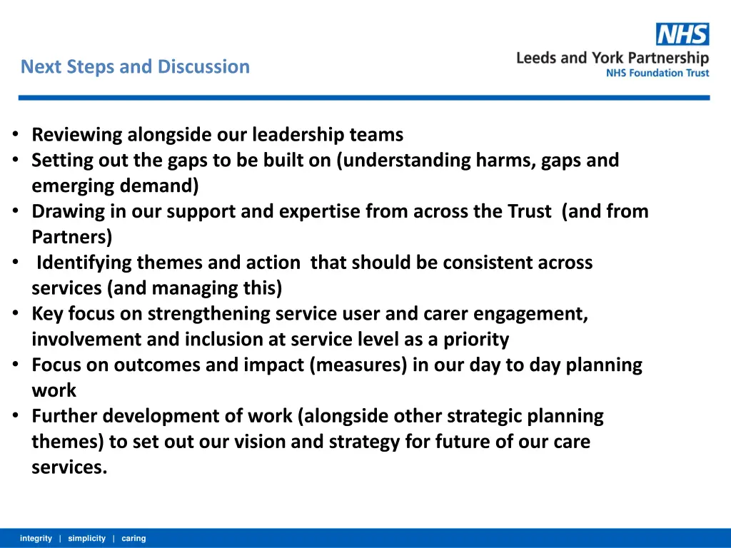 next steps and discussion