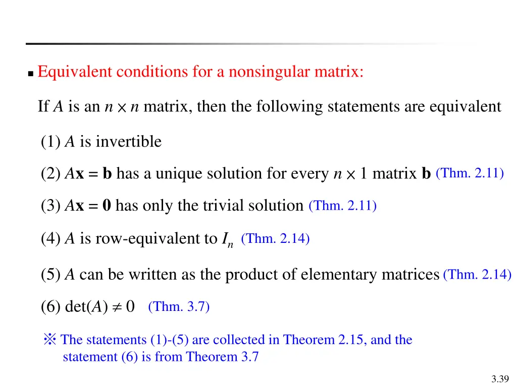 equivalent conditions for a nonsingular matrix