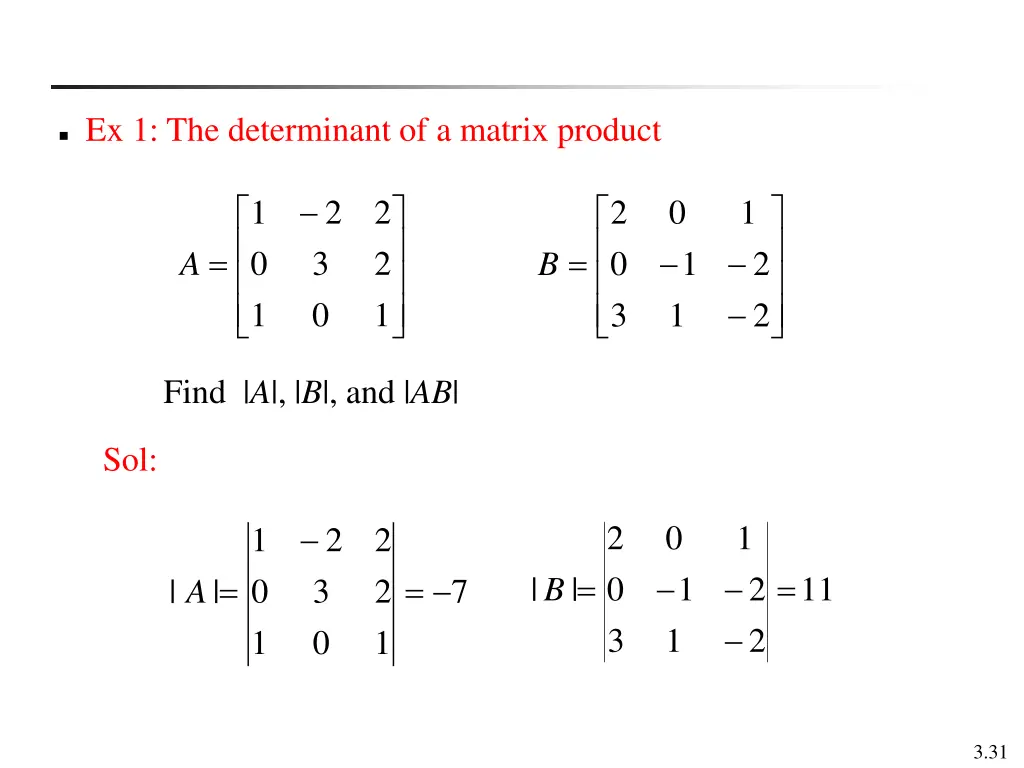 ex 1 the determinant of a matrix product