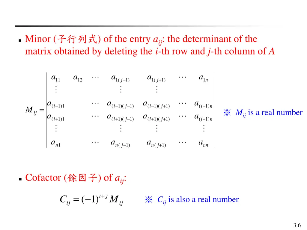 minor of the entry a ij the determinant