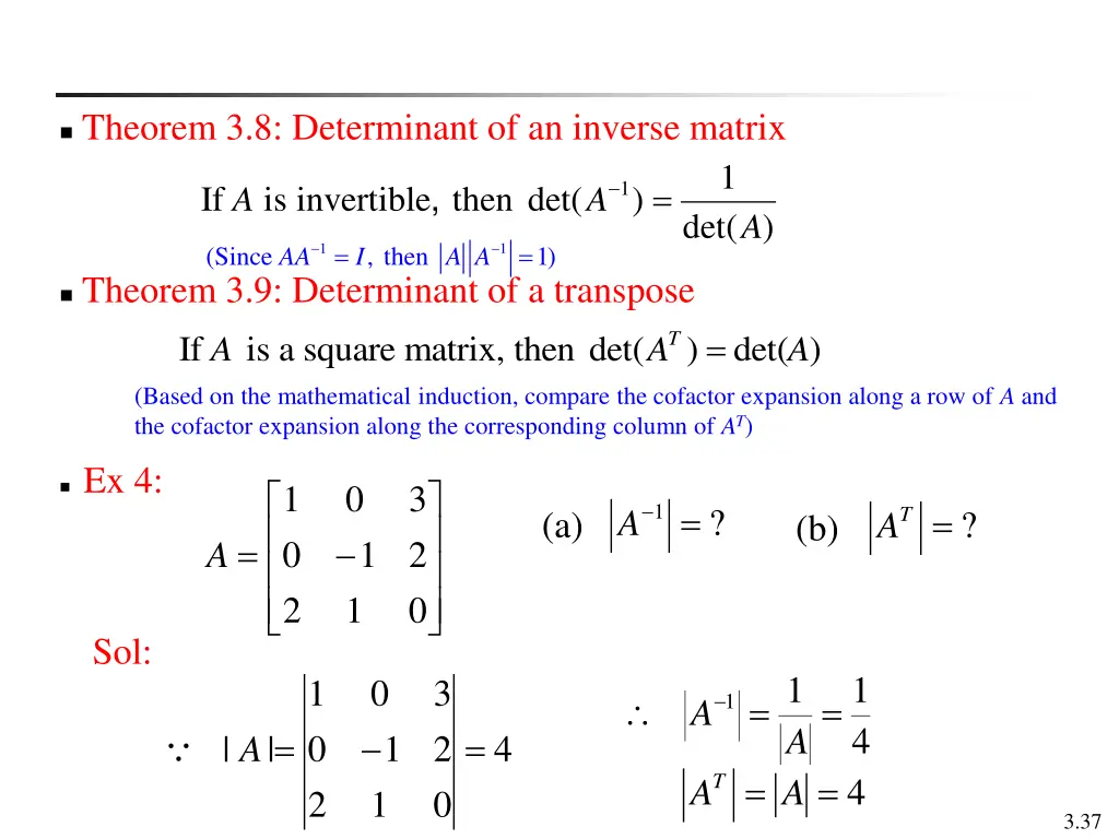 theorem 3 8 determinant of an inverse matrix