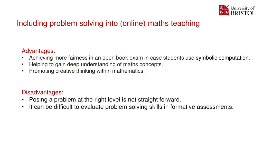 including problem solving into online maths