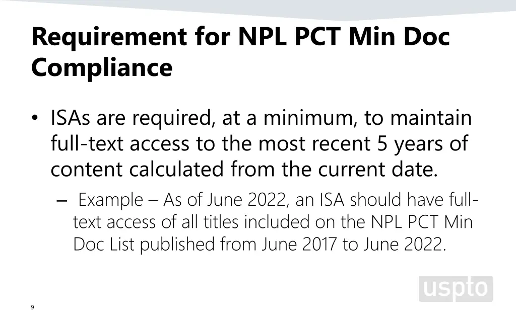 requirement for npl pct min doc compliance