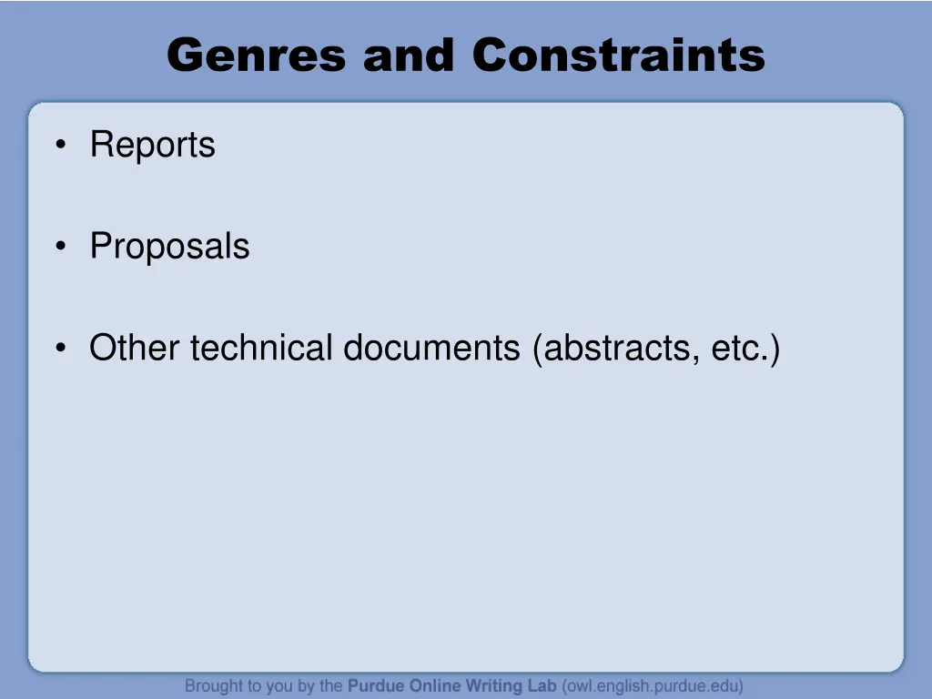 genres and constraints